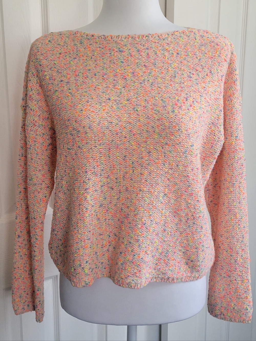 Lou & Grey Confetti Knit Long Sleeve Neon Speckled Sweater, Women's Small